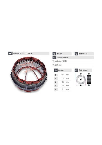 24v Alternatör Statör Bosch  Tipi 112 A 6 Uçlu-tırnaklı Otobüs N11.2700