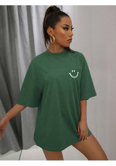 Noıssey Karikatür Ve Grafik Tasarım Oversize T-shirt Cartoon/letter Serisi Kod7 Yeşil