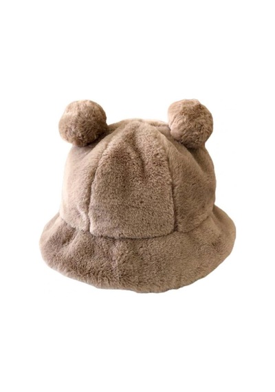 Uniquetrenders Kadın Sevimli Ayı Kulak Peluş Bucket Şapka Vizon