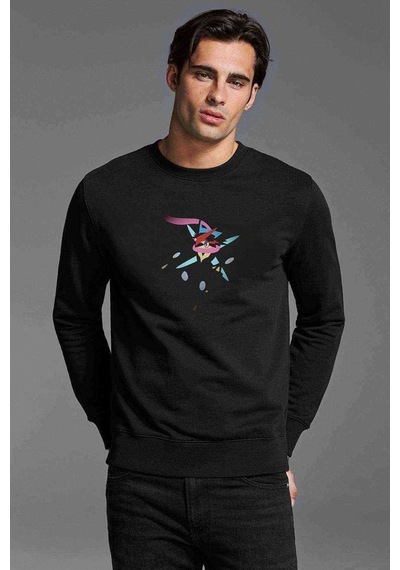 Mega Greninja Baskılı Siyah Erkek Sweatshirt