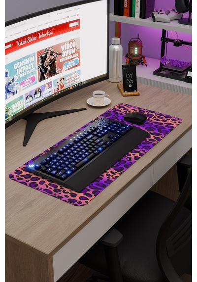 Leopar Kaymaz Dikişli Kauçuk Oyuncu Mousepad V1 - 70x30 Xl Gaming Mouse Pad Fare Altlığı