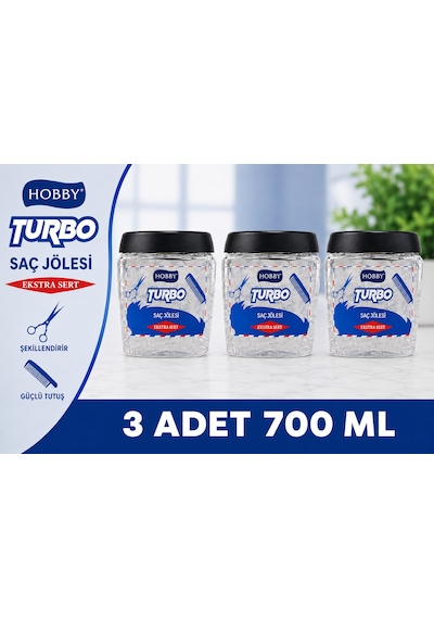 Hobby Turbo Saç Jölesi Extra Sert Uzun Süre Güçlü Tutuş 700 Ml X 3 Adet