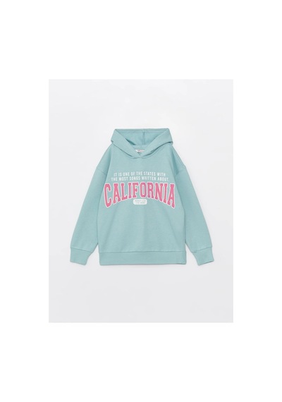 LC Waikiki Baskılı Uzun Kollu Kız Çocuk Hoodie Pastel Green