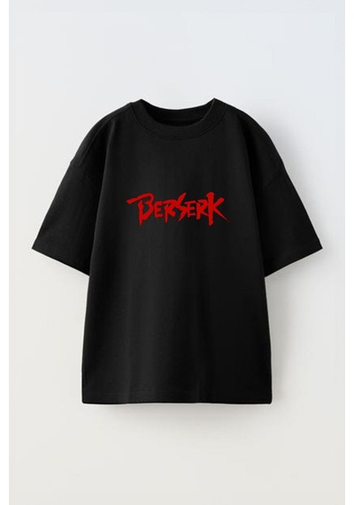 Thewert Unisex Berserk Tasarım Baskılı Pamuk Sıyah Oversize T-shirt Siyah