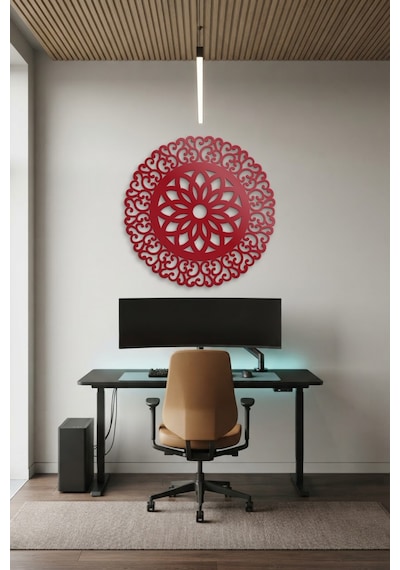 Lotus Mandala Metal Duvar Tablosu - Duvar Sanatı - Duvar Dekoru - Kırmızı