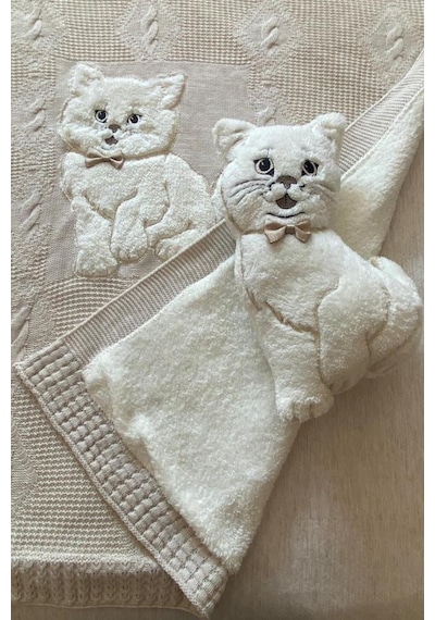 Oyuncak Hediyeli Bebek Triko Battaniye 90x90 Cm Bej Bej