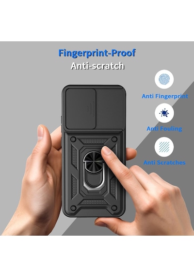 Caseonn Oppo Reno 15 F 5g Kılıf Sürgülü Kamera Korumalı Yüzüklü Mıknatıslı Tank Kapak Siyah