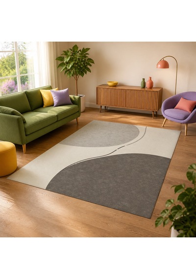 Kartela Halı Denge Soyut Modern Halı Açık Gri Kaymaz Taban Makinede Yıkanabilir 160x240 Cm