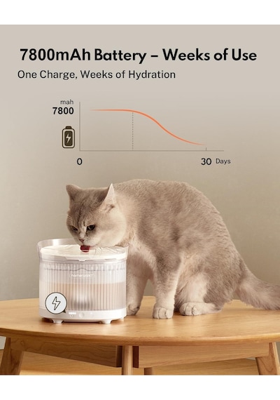 Homerunpet Kablosuz Kedi Su Pınarı, Hareket Sensörlü, 7800 Mah Batarya, Sessiz Ve Bpa'sız Plastik, Melamin Mama & Su Kapları Siyah Tek Ebat