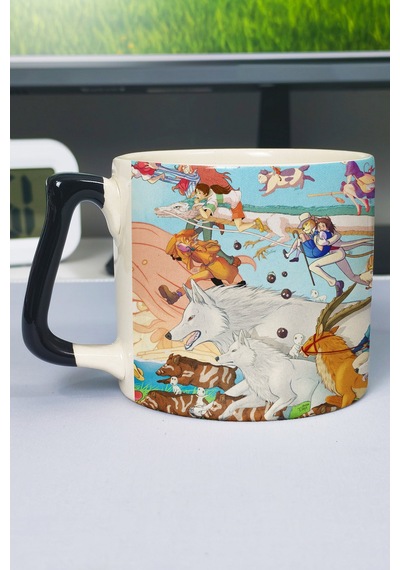 Miyazaki Anime Baskılı Seramik Lüks Kupa 1 Adet Özel Siyah Kulp Dalga Kulp V5d Çok Renkli