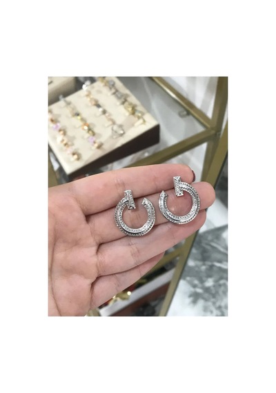 Trend Model Taş Detaylı Küpe Gümüş