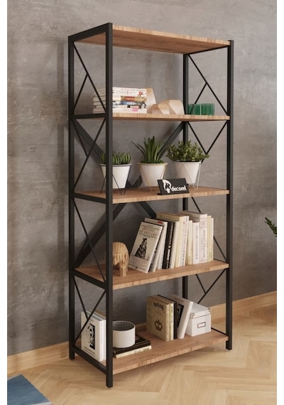 Morpanya Sera Metal Kitaplık 5 Raflı Çok Amaçlı Dosya Kitap Rafı Ofis Salon Raf 150 Cm Ceviz