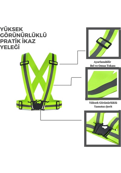 Yüksek Görünürlüklü REFLEKTÖRLÜ KLİPSLİ Ayarlanabilir FOSFORLU Pr