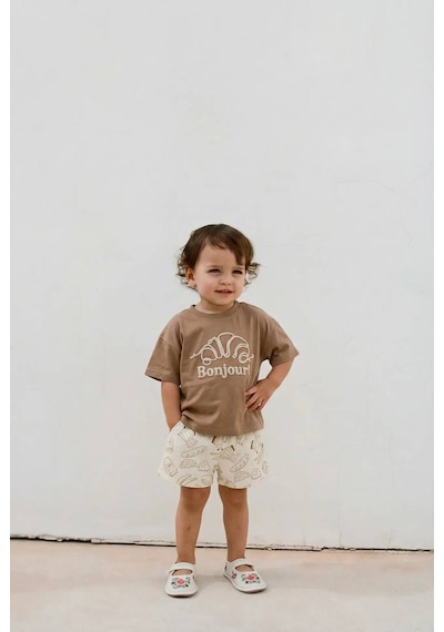 Baby Lory Kids Store Bonjour İşlemeli Bebek Takım Kahverengi - Krem