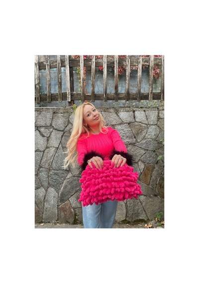 Melonndesign Puffy Çanta El Örgüsü Kol Çantası Yumoş Fuşya