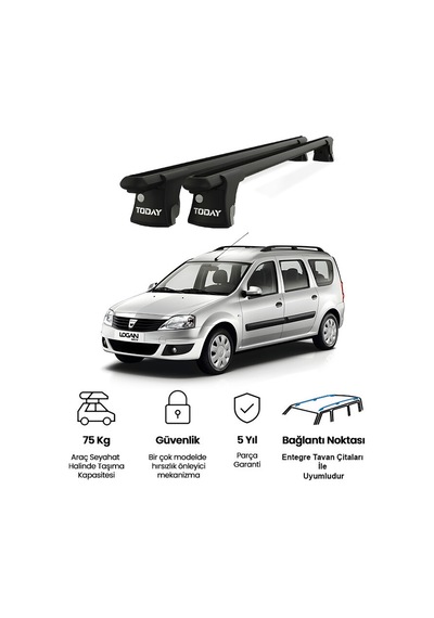 Trio-ı Dacia Logan 2007-2012 Uyumlu Siyah Kilitli Ara Atkı 120cm Port Bagaj Tavan Barı