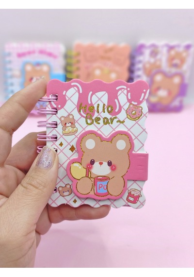 Hello Bear Cırtlı Cep Boy Sevimli Ayıcık Mini Not Defteri 7x8 Cm - Pembe