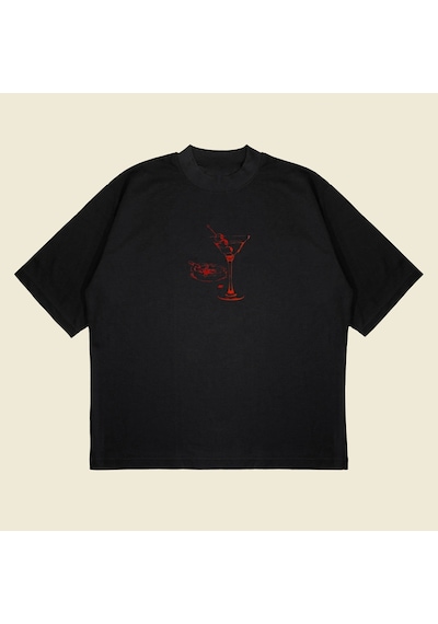 Startmore Martini W Cigarette Boxy Fit Oversize Unisex Tshirt Baskılı Tişört Siyah