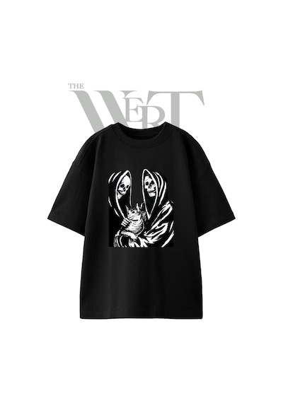 Thewert Grim Reapers Cat Tasarım Baskılı Ünisex Siyah Oversize T-shirt