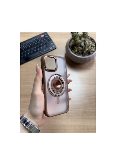 Apple iPhone Uyumlu 15 Standlı Ve Yüzüklü Magsafe Kılıf Soocase721 Siyah