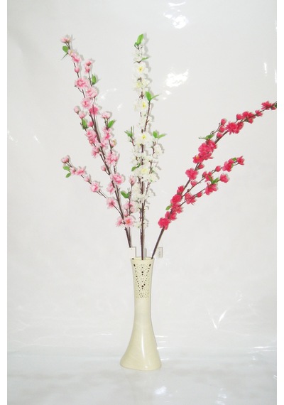 40 Cm Krem Rengi Desenli Vazo ve Bahar Dalları