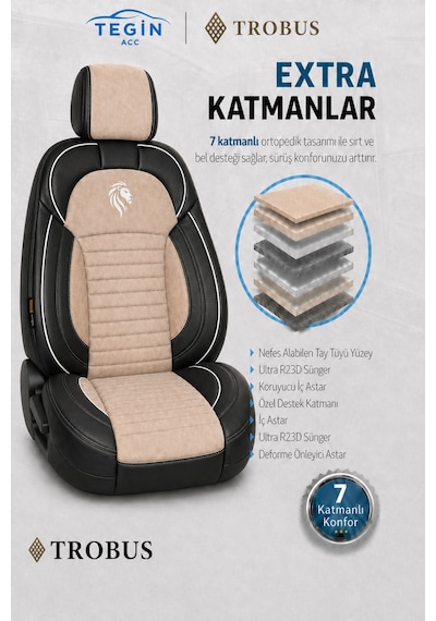 Fiat Albea 2002-2012 Araca Uyumlu Premium Tay Tüyü Koltuk Kılıfı Liona Serisi Bej Siyah