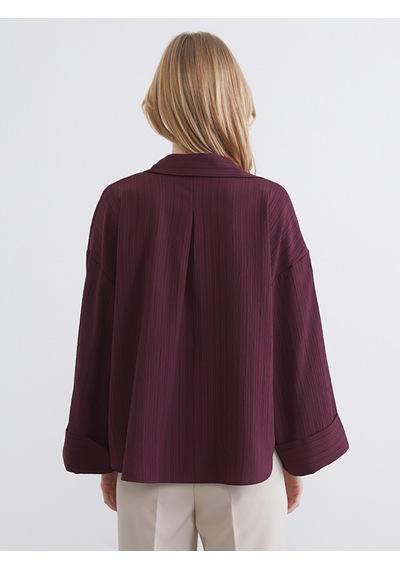 Lcw Vision Bordo Çizgili Oversize Kadın Gömlek