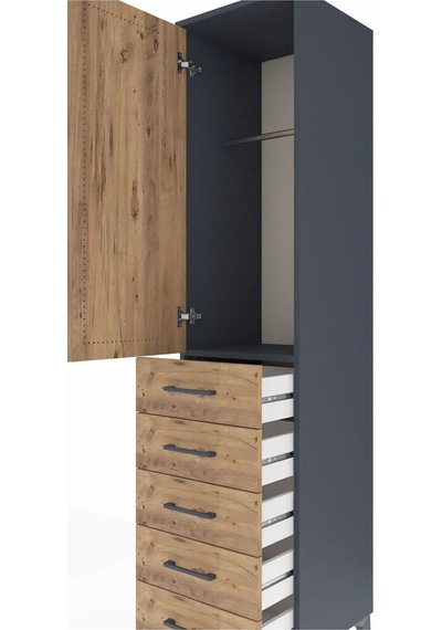 Hyperion Dolap Tek Raflı 5 Çekmeceli Tek Askılı 44x44x195 Antrasit-çam Antrasit