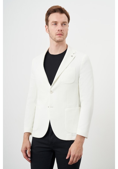 Morven Erkek Beyaz Örme Slim Fit Torba Cep Mono Yaka Spor Ceket Beyaz
