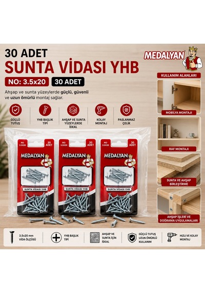 Medalyan Dl-97 Sunta Vidası - 3.5x20 Mm 30 Adet- 12'li Paket Diğer