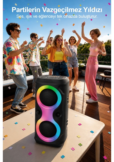 Taşınabilir Mikrofonlu 20w Led Işıklı Bluetooth Karaoke Hoparlör Seti