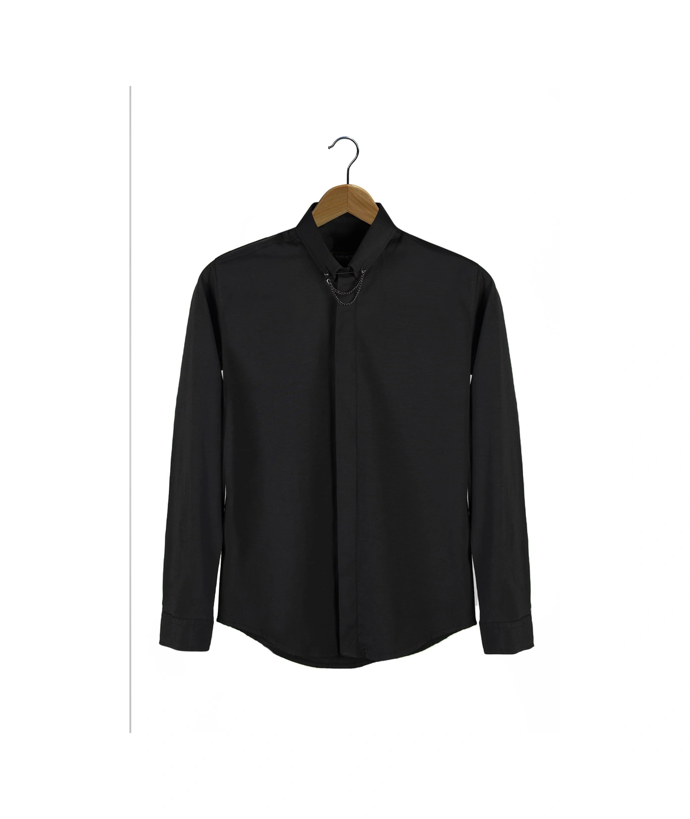 Erkek Siyah Slim Fit Yaka Iğneli Gizli Düğmeli Klasik Gömlek Siyah
