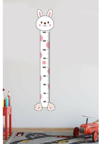 Sevimli Pembe Kedi Figürlü Boy Ölçme Ölçüm Cetveli Sticker