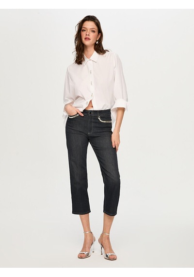 Faik Sönmez Cebi Taş Süslemeli Starıght Fıt Jean Capri S26jcp001 Us26jcp00113 Antrasit