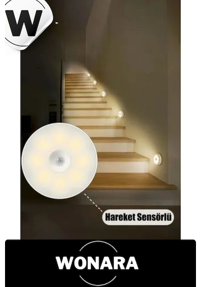 Özel Tasarım Mıknatıslı 3 Modlu Hareket Sensörlü 8 Led'li Usb Şarjlı Beyaz Aydınlatmalı Gece Lambası Diğer