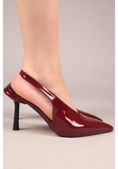 Birikon Yaleni Arkası Lastikli Rugan Stiletto Bordo-8189 Bordo