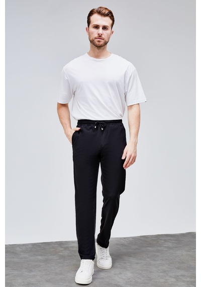 HLT Jeans Erkek Siyah Relaxed Fit Yandan Cepli Beli Lastikli Bağcıklı Duble Paça Jogger Pantolon Bolt-1996 Siyah