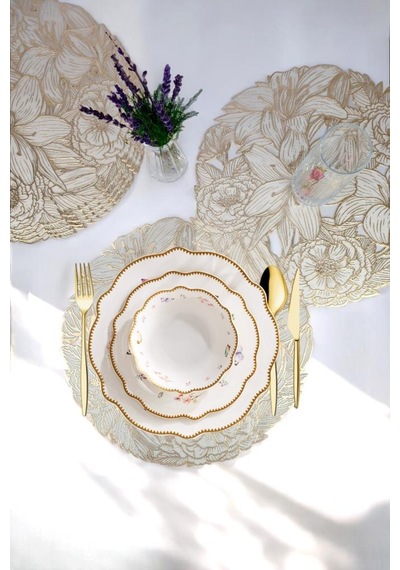 Digithome Acar 6 Lı Amerikan Servisi Supla Yuvarlak Gold 38 Cm Acr-283 C320.033 Sarı