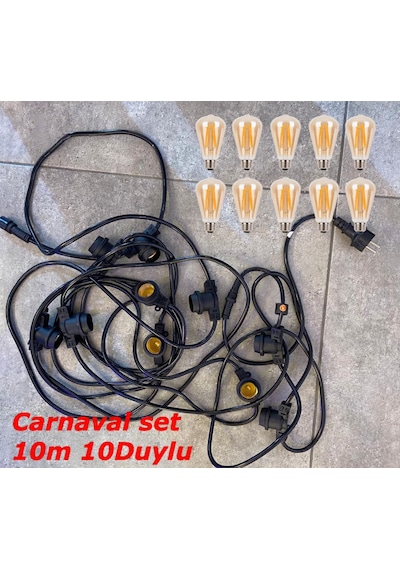 Sekizgen Led Kırılmaz Rustik Led Ampullü Eklenebilir 10 Metre 10 Duy Organizasyon Parti Bahçe Düğün Sıralı Zincir Aydınlatma
