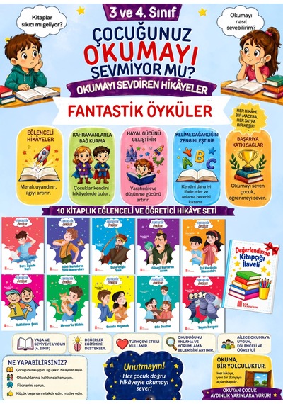 4.sınıflar İçin En Çok Okutan Tam 10'lu Hikaye Seti