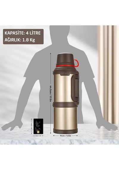 6272 Travel Pot Çelik Termos 4 Litre - Altın Altın
