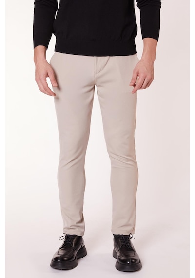 Braccas Erkek Yandan Cepli Bel Bağcıklı Fermuarlı Slim Fit Chino Bej Pantolon Bej