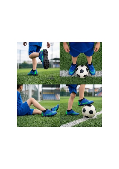 Çocuk Halı Saha Futbol Ayakkabısı Hafif, Kaymaz Tabanlı, Bağcıklı Kramponsuz Spor Ayakkabı Mavi