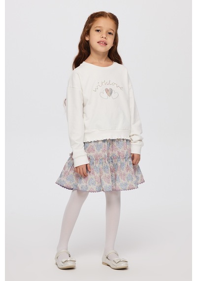 Panço Liberty Kumaş Nakışlı Kız Çocuk Sweatshirt Beyaz