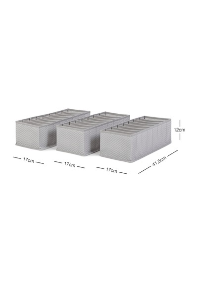 Ocean Home Textile 3'lü 8 Bölmeli Gri Balıksırtı Çekmece Düzenleyici Set