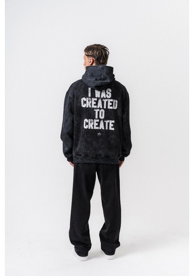 Respire Erkek Create Baskılı Kapüşonlu Oversize Hoodie Siyah