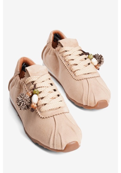Mubiano Kadın Süet Sneaker Arka Lastikli Aksesuarlı Spor Ayakkabı Moya Bej Bej Süet