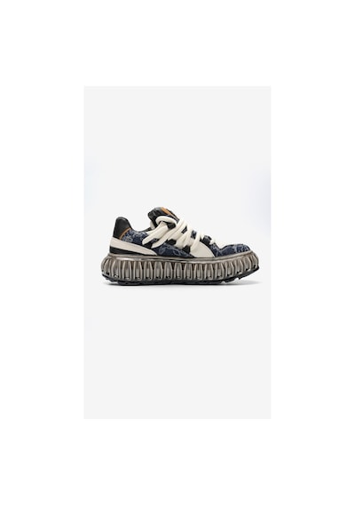 Hammer Jack Desenli Deri Yüksek Taban Erkek Sneaker Mavi