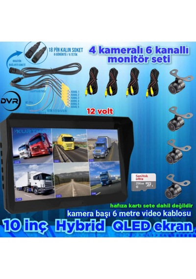 10 İnç Qled 6 Kanallı Ekran 4 Adet Kelebek Kamera Seti 256 Gb 12