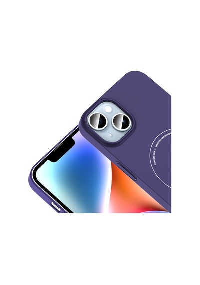 Apple iPhone Uyumlu 13 Kılıf M-safe Şarj Özellikli Kamera Korumalı Zore Elio Sert Pc Kapak - Derin Mor